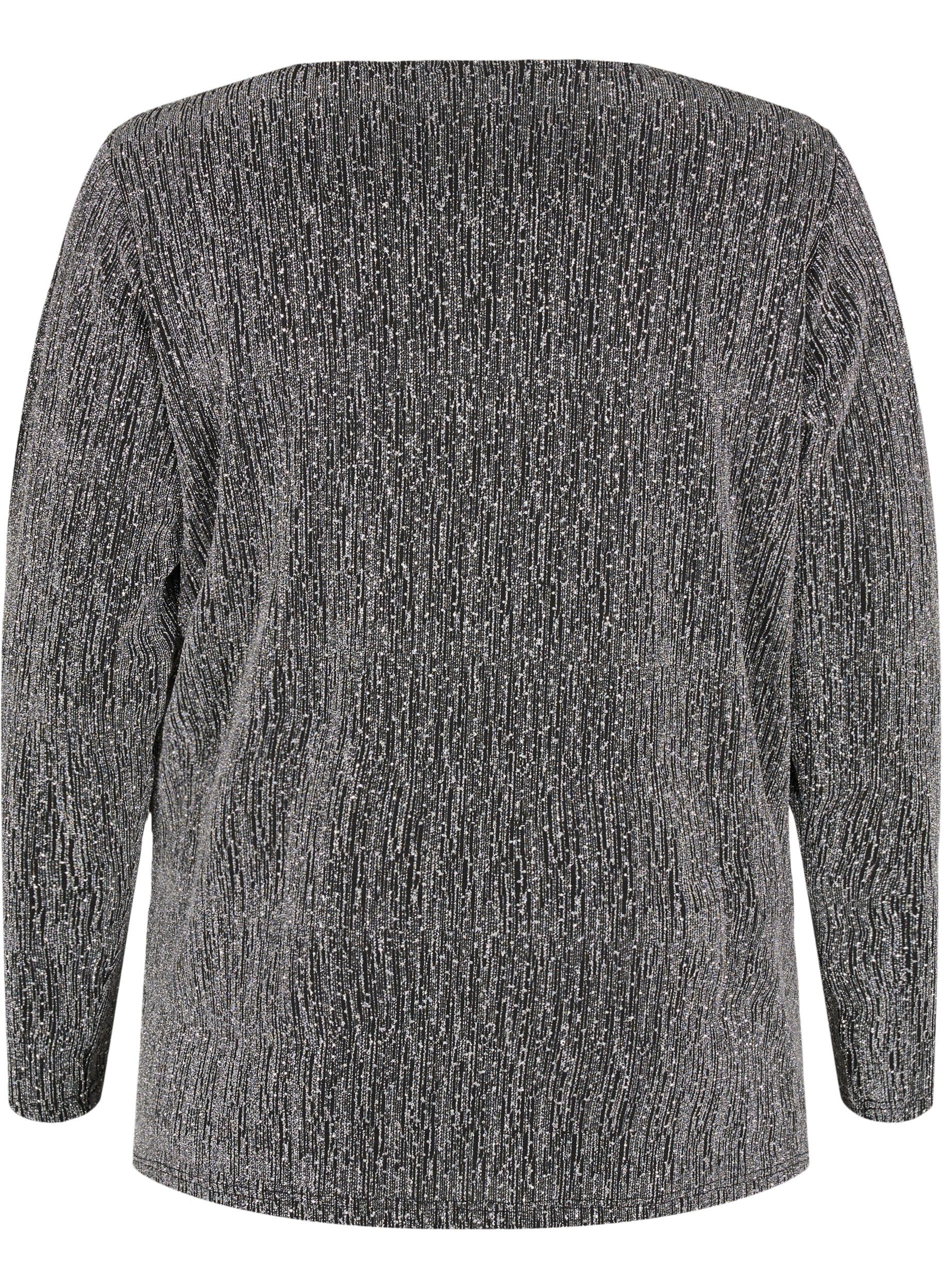 Zizzi Wikkel-look glitter partytop, Zwart, Packshot image number 1