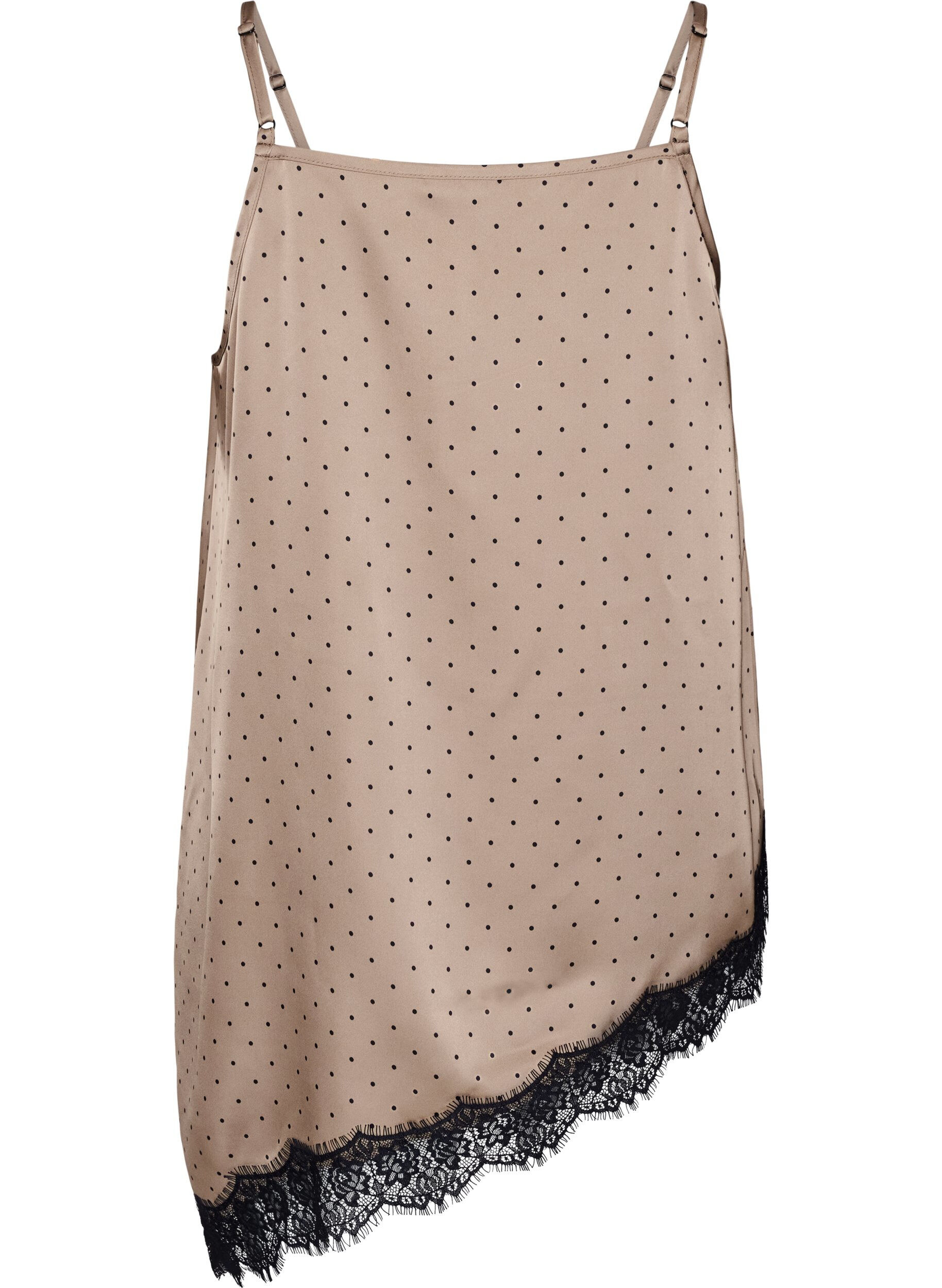ZizziTop met bandjes en een kanten asymmetrische zoom, Beige, Packshot image number 1