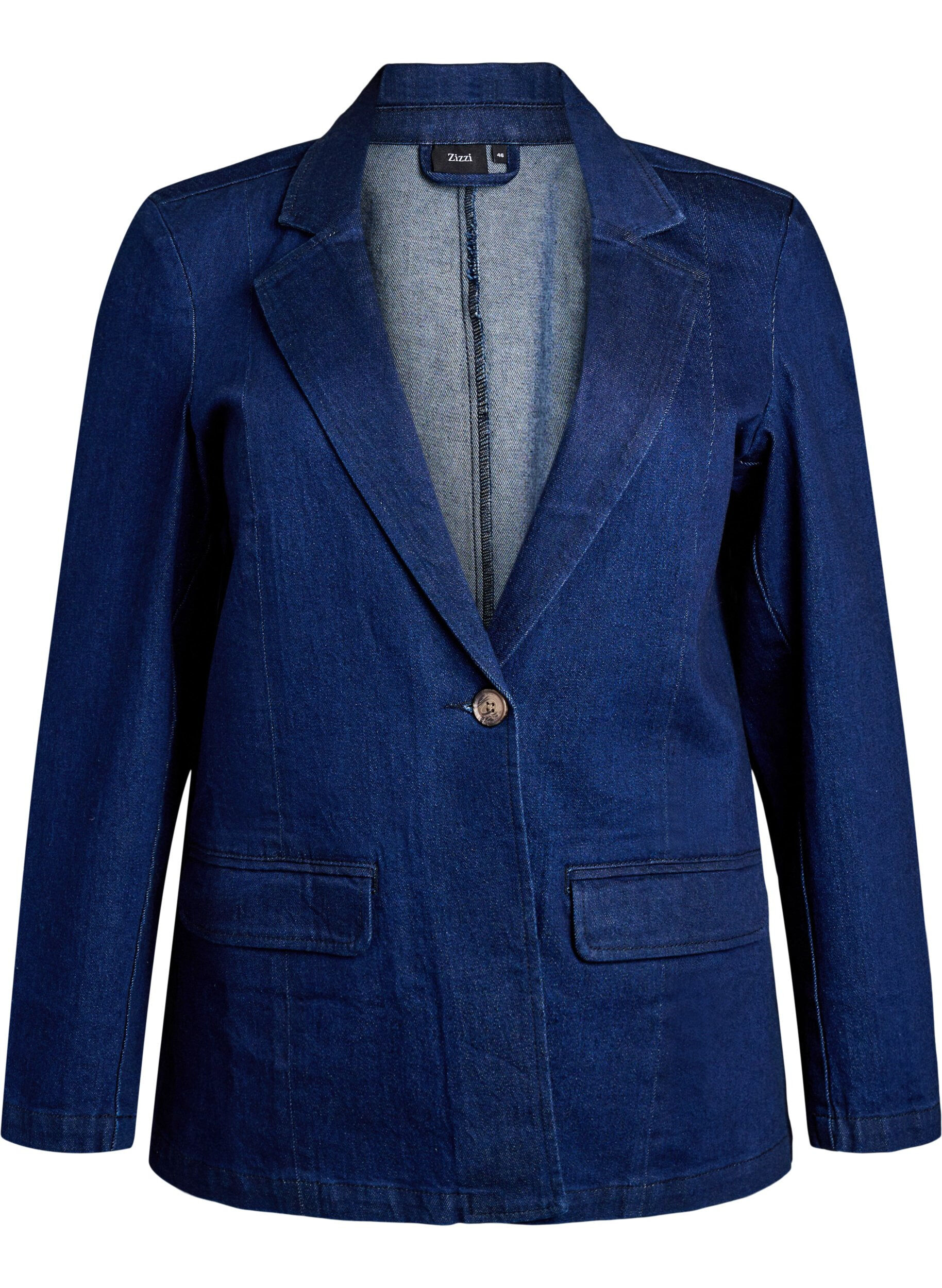 Zizzi Denim blazer met zakken, Blauw, Packshot image number 0