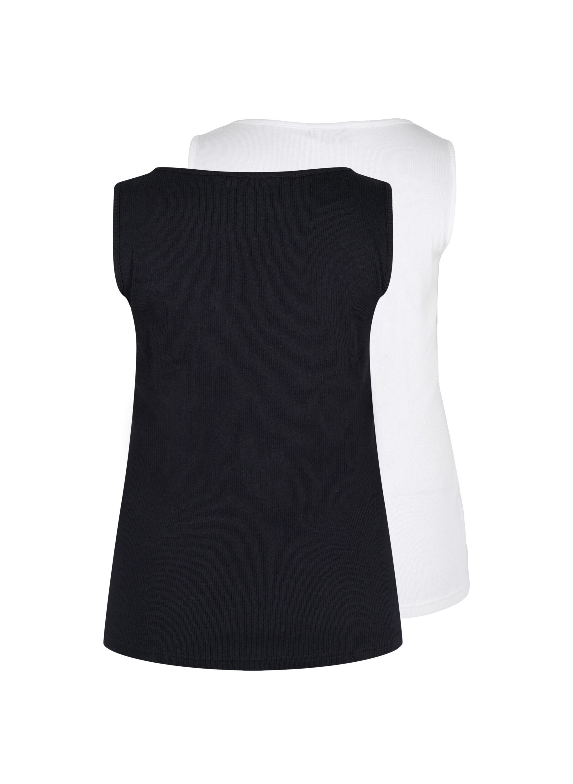 Zizzi 2-pack basic tanktops in rib, Black/Bright White, Packshot image number 1