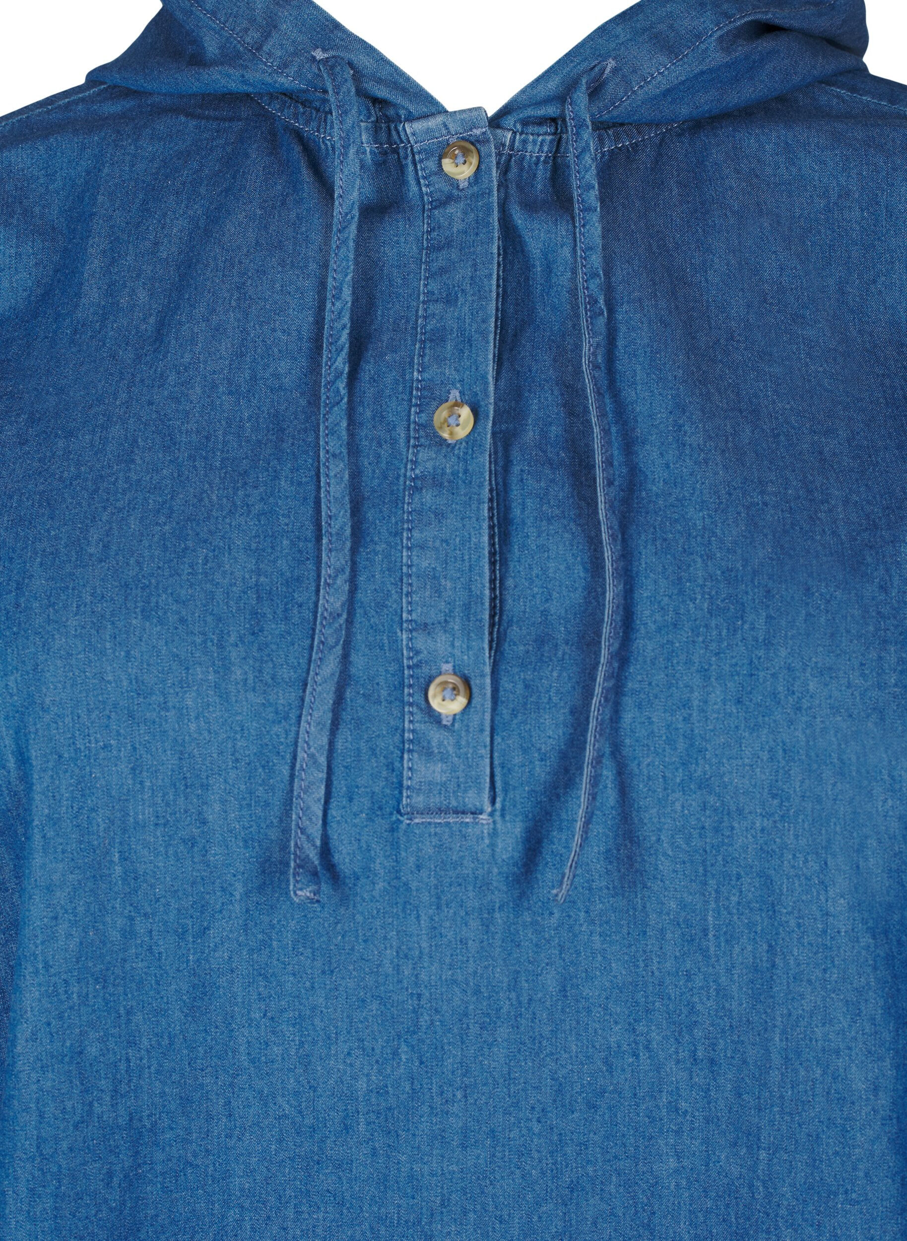 Zizzi Denim blouse met capuchon, Medium Blue Denim, Packshot image number 2