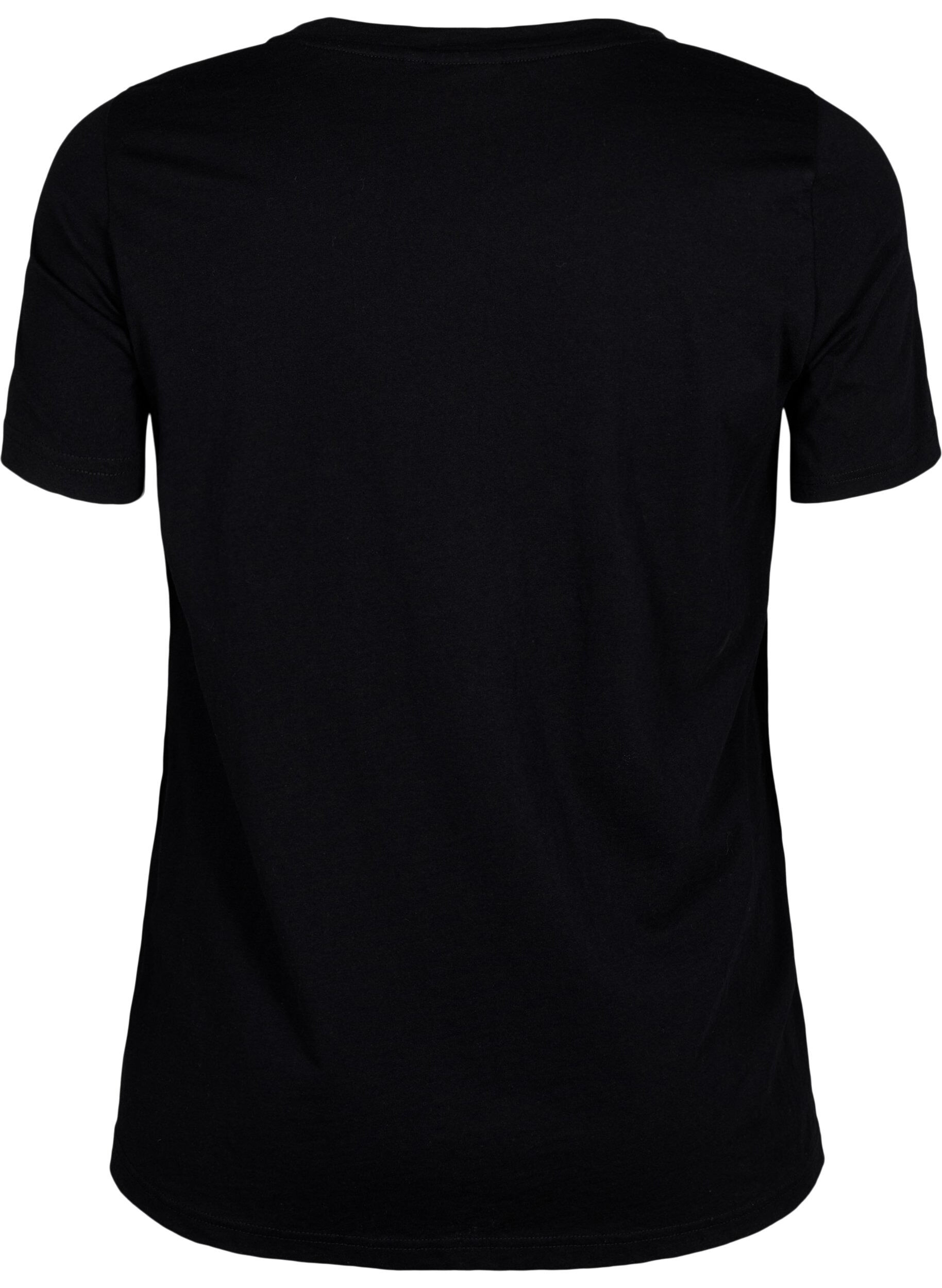 Zizzi T-shirt met motief, Black w. Flower, Packshot image number 1