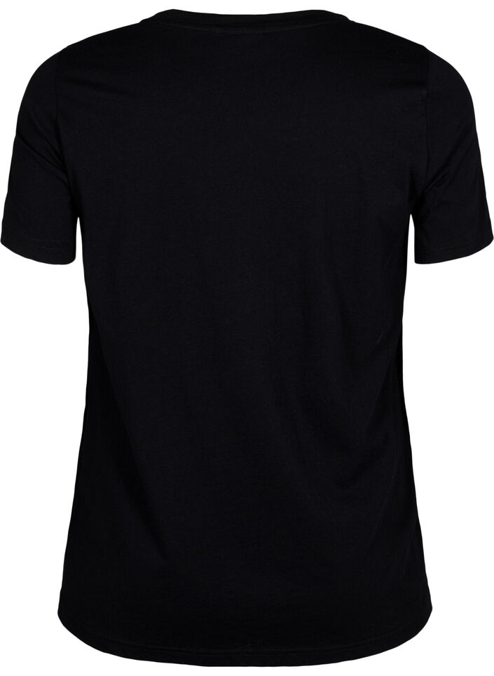 T-shirt met motief, Black w. Flower, Packshot image number 1