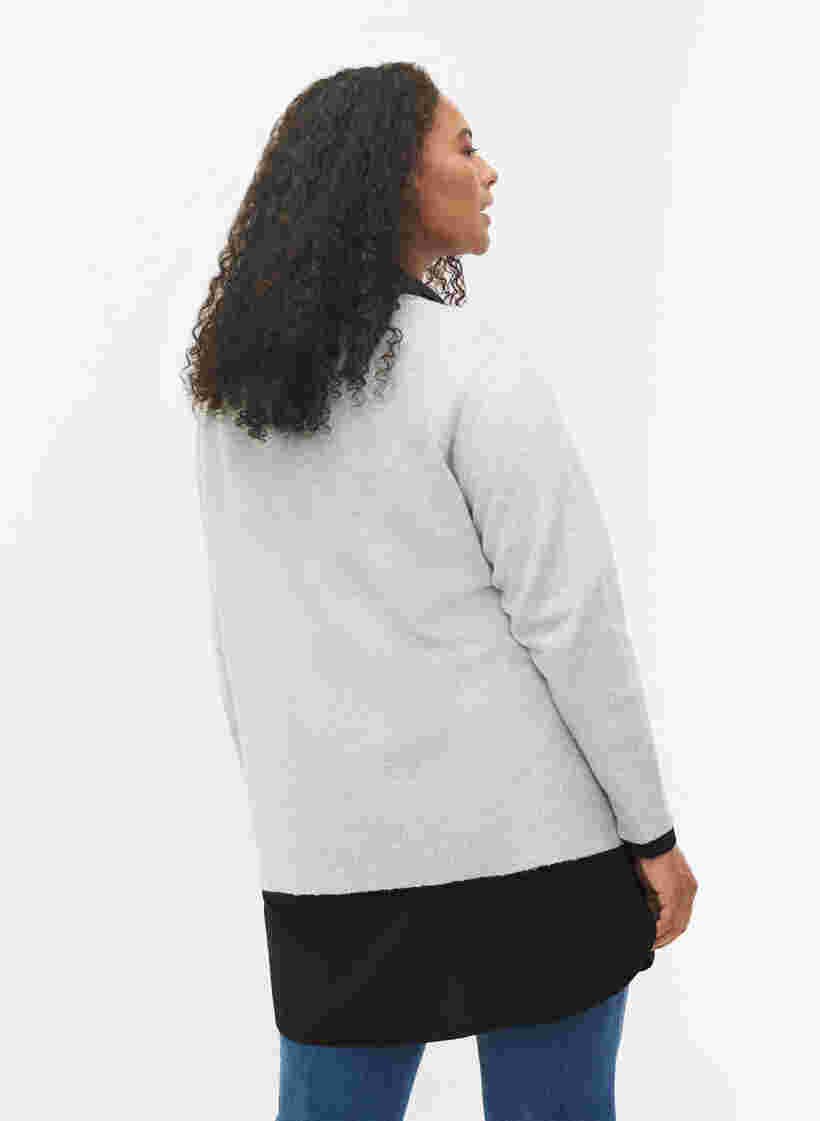 Gemêleerd gebreide blouse met pailletten, Light Grey Melange, Model image number 1