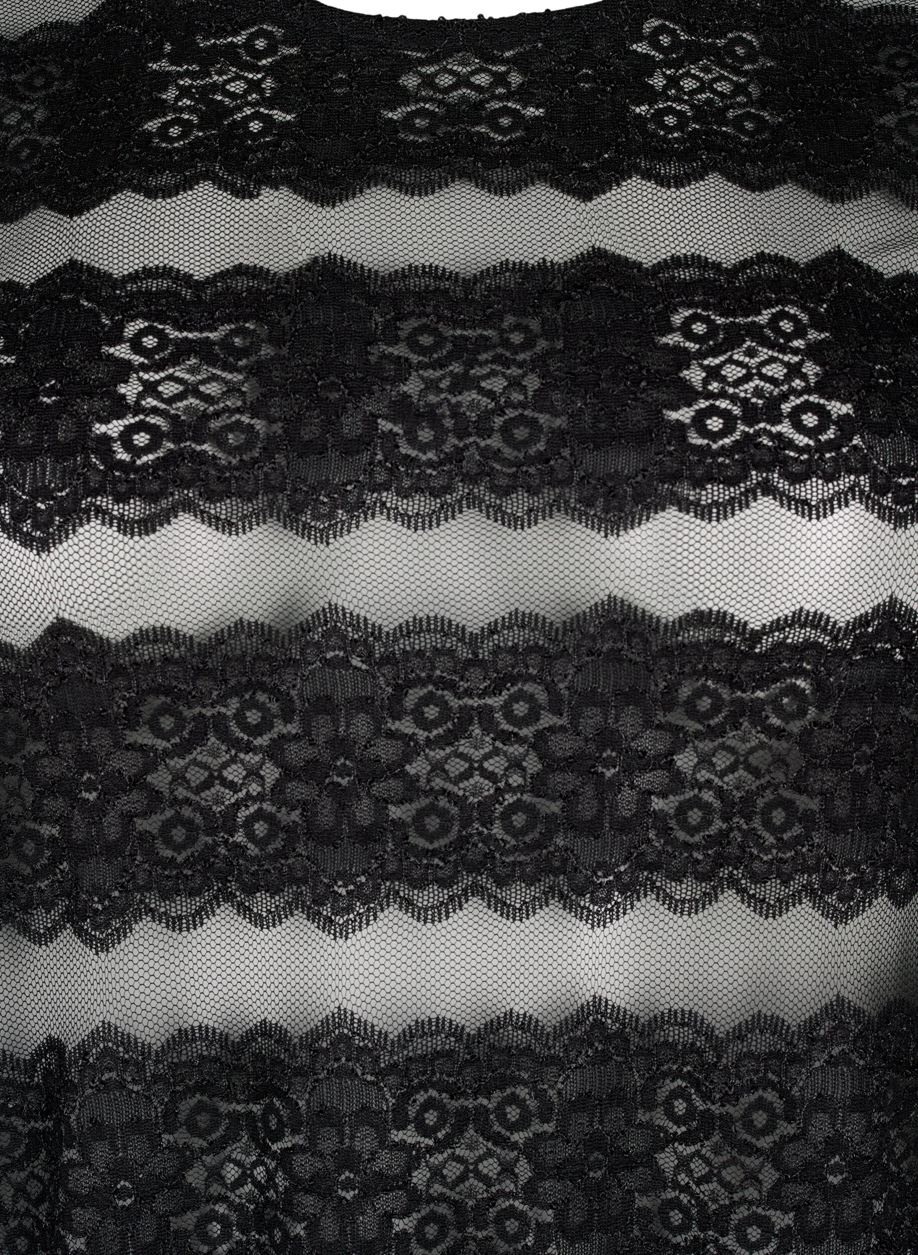 Zizzi Midi-jurk met kant en doorschijnend mesh, Black, Packshot image number 2