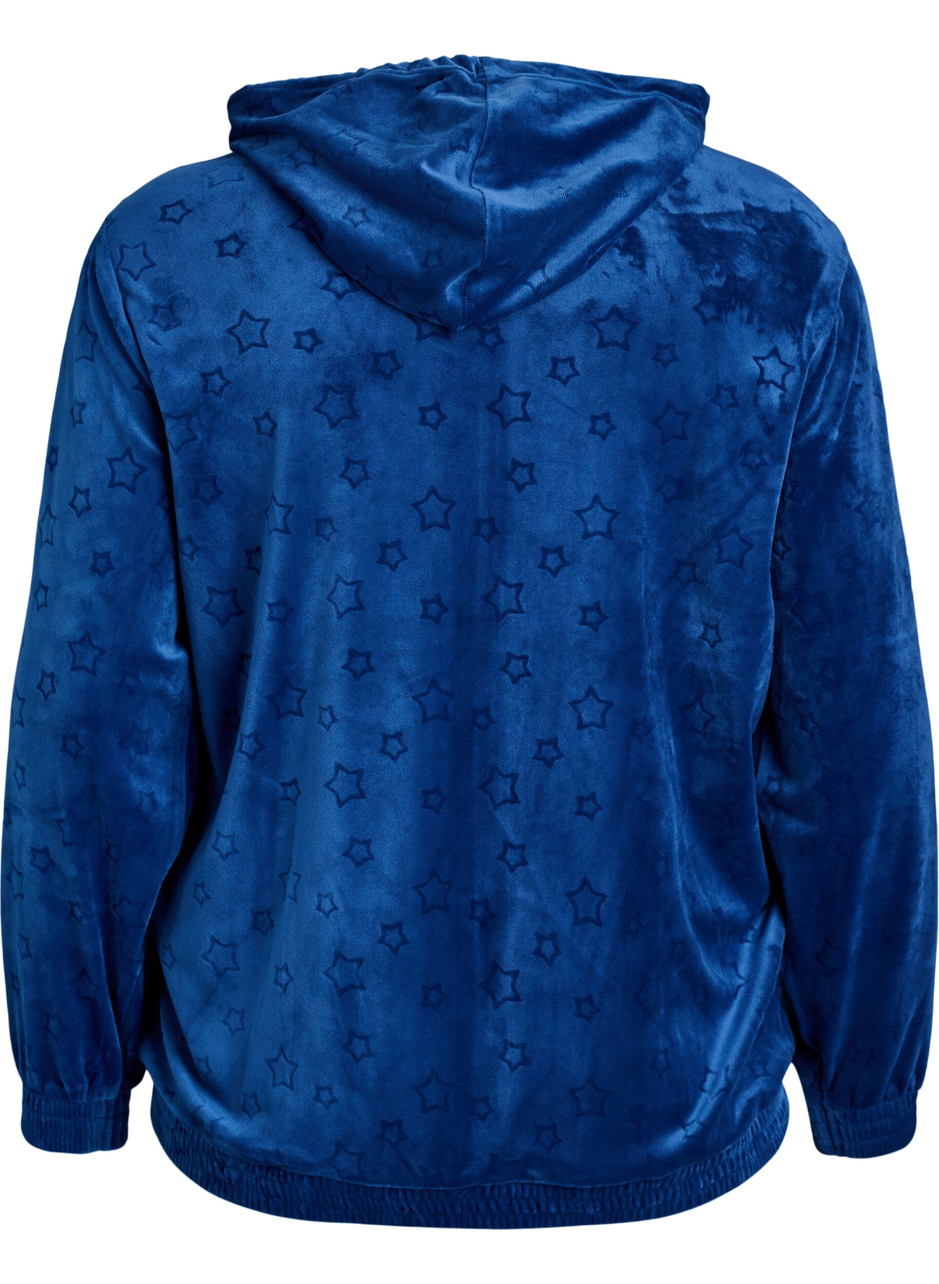 Zizzi Velours vest met capuchon en zakken, Blauw, Packshot image number 1
