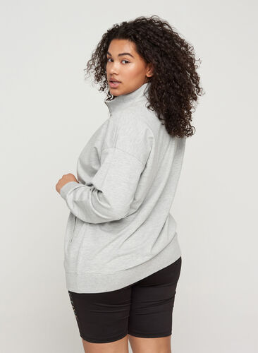 Gemêleerd sweatshirt met ritssluiting, Light Grey Melange, Model image number 1