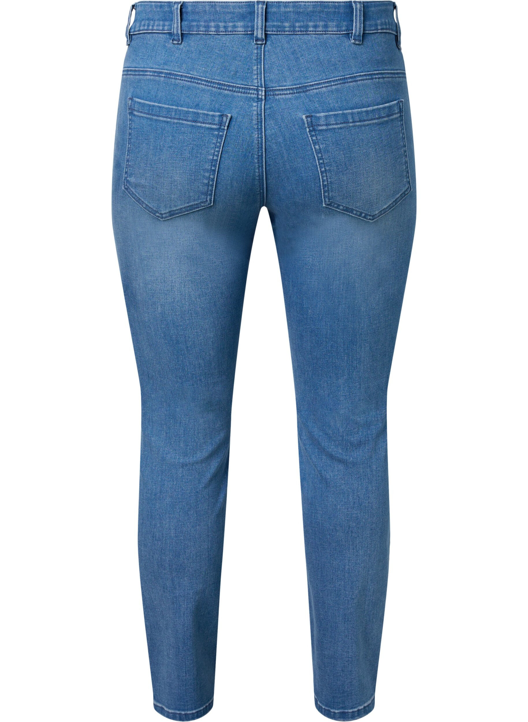 Zizzi Cropped Emily jeans met borduursel, Blue denim, Packshot image number 1