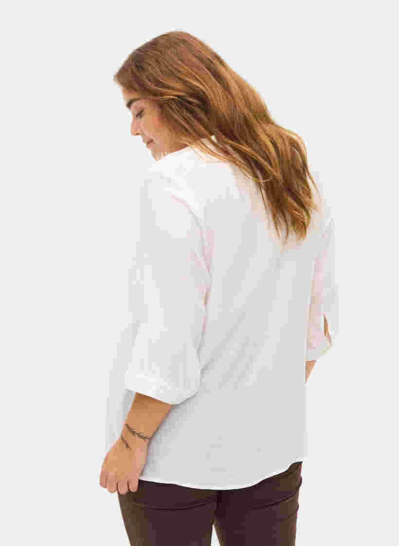 Viscose blouse met 3/4 mouwen en kant detail, Bright White, Model image number 1