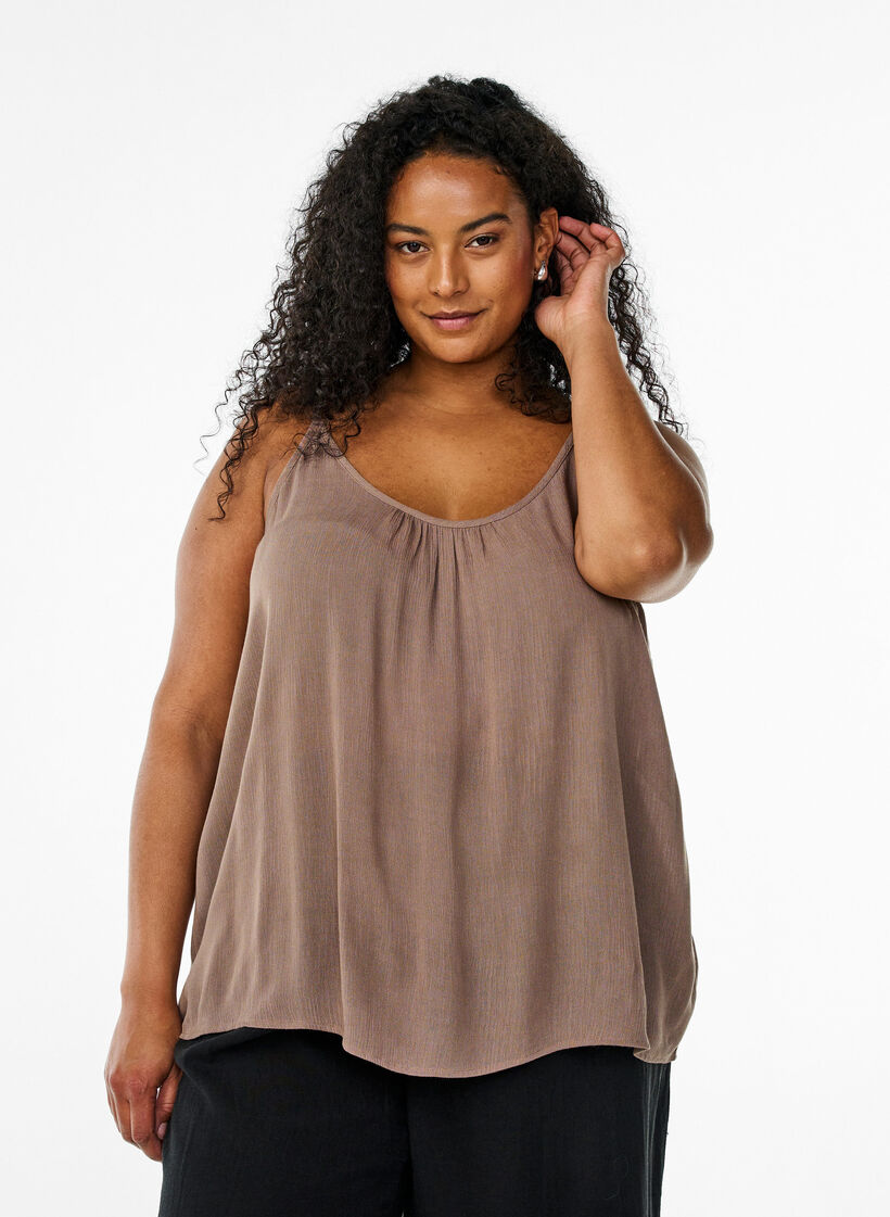 Strap top in viscose, Bruin, Model image number 0