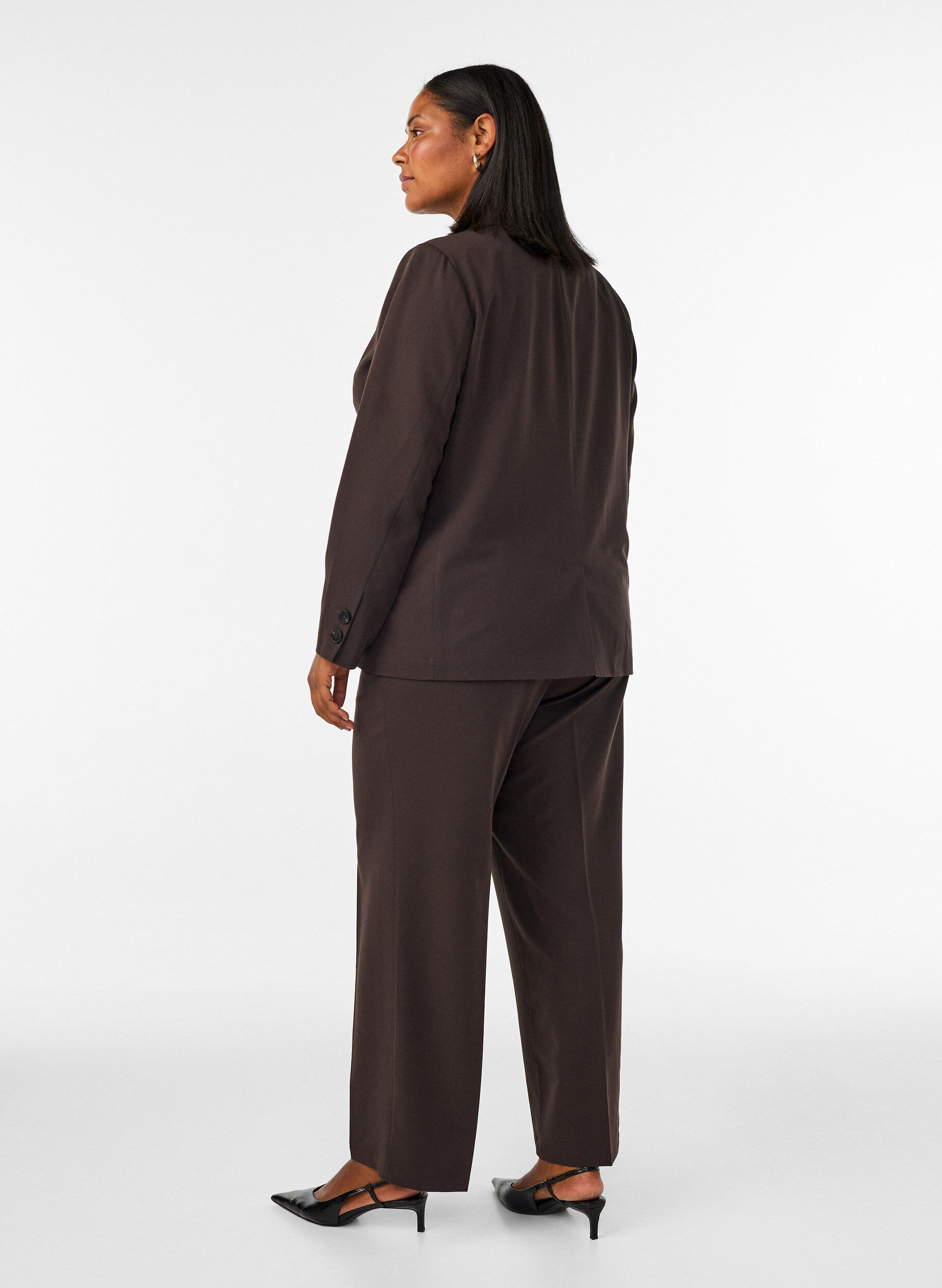 ZizziHigh-waist op maat gemaakte broek met geperste plooien, Bruin, Model image number 1