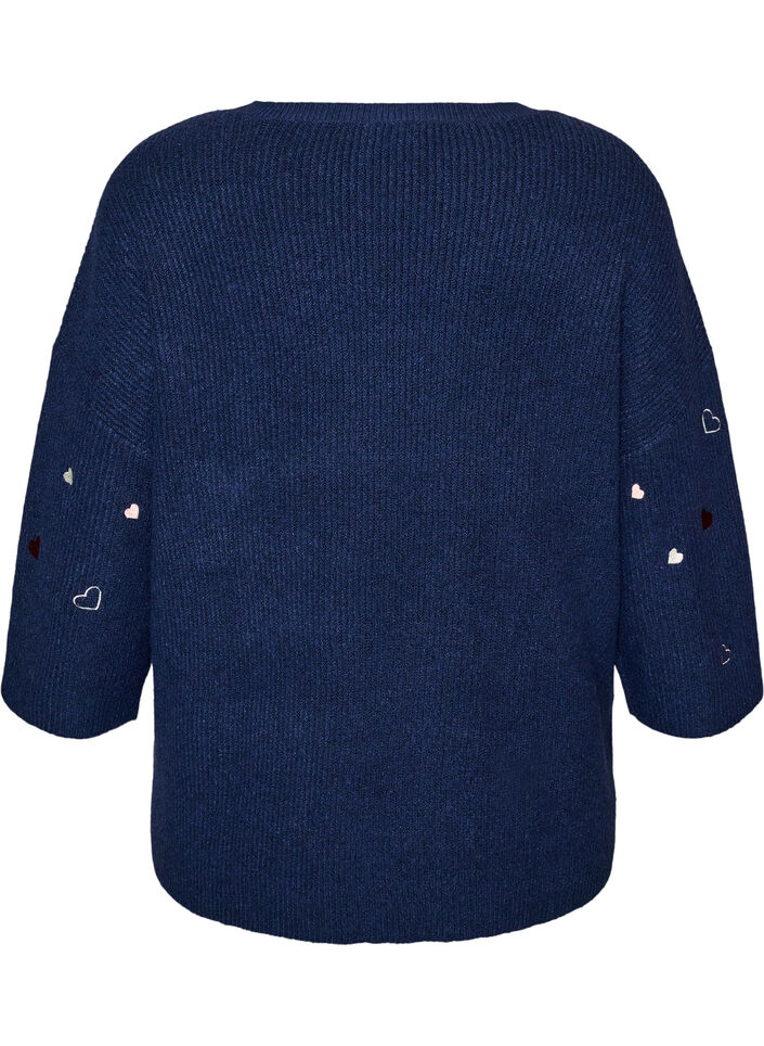 Jumper met hartjes en 3/4 mouwen, Blauw, Packshot image number 1