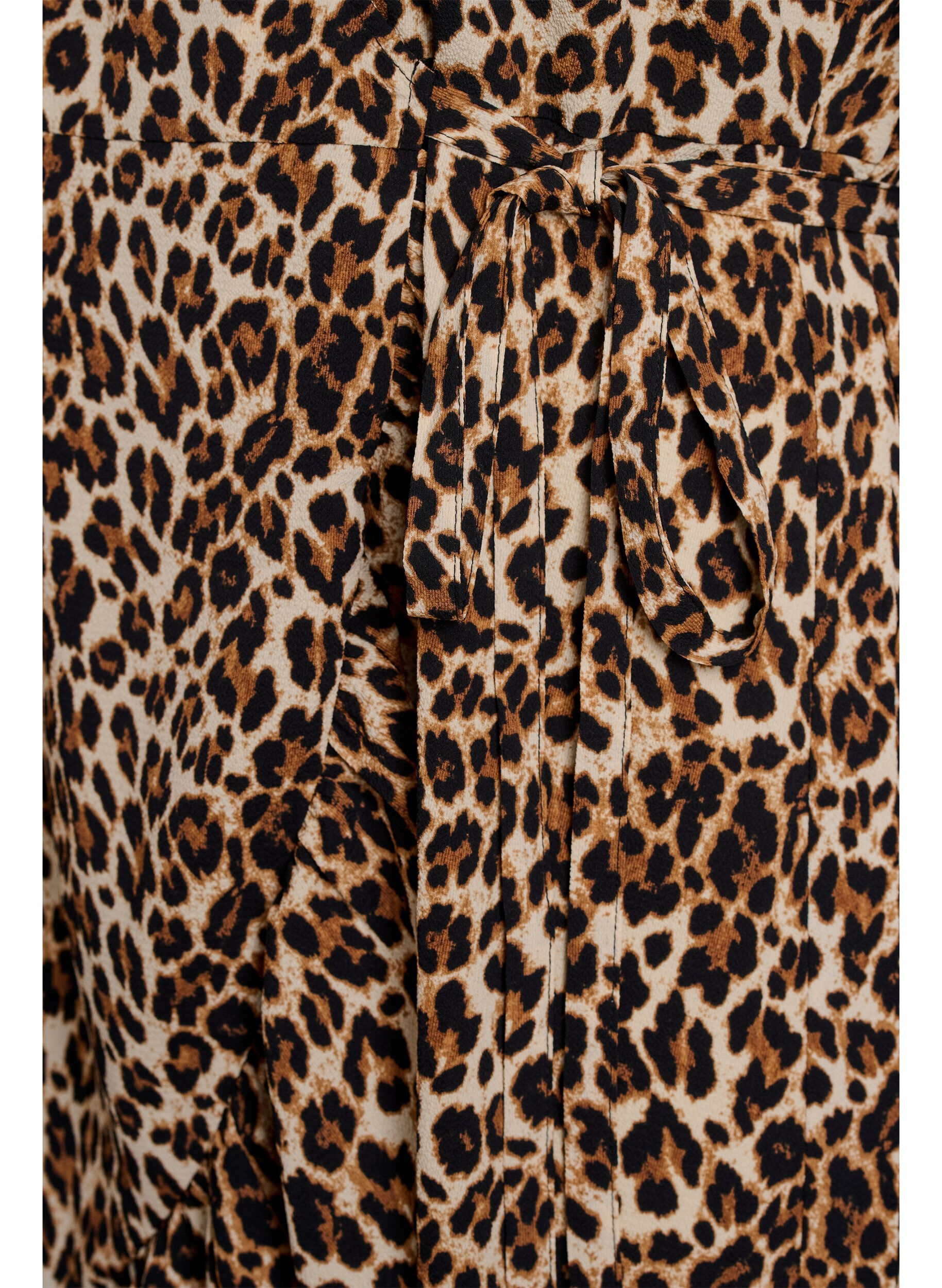 Zizzi Bloemen wikkeljurk met korte mouwen, Bruin, Packshot image number 3