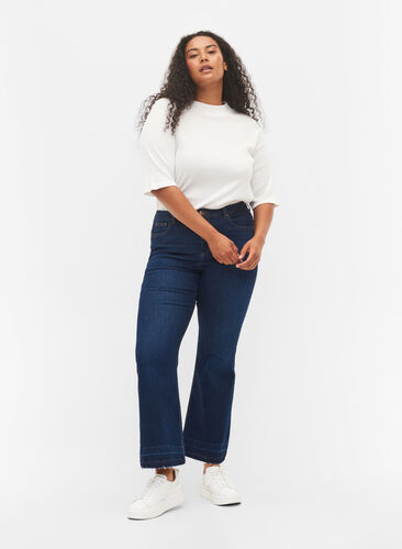 Ellen bootcut jeans met hoge taille, Dark blue, Model image number 0