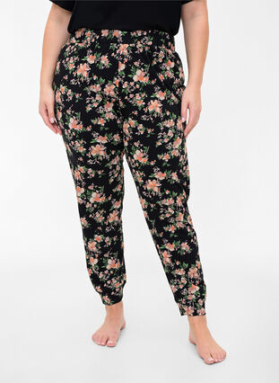 Katoenen pyjama broek met bloemenprint, Black Flower, Model image number 2