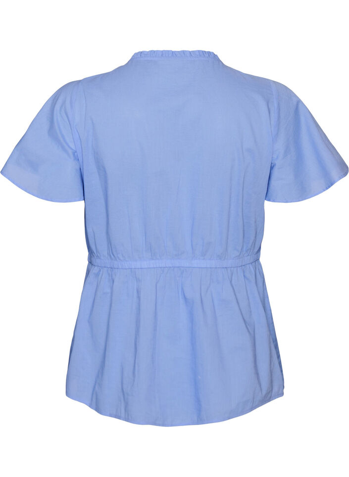 Katoenen blouse met strik en elastische taille, Blauw, Packshot image number 1