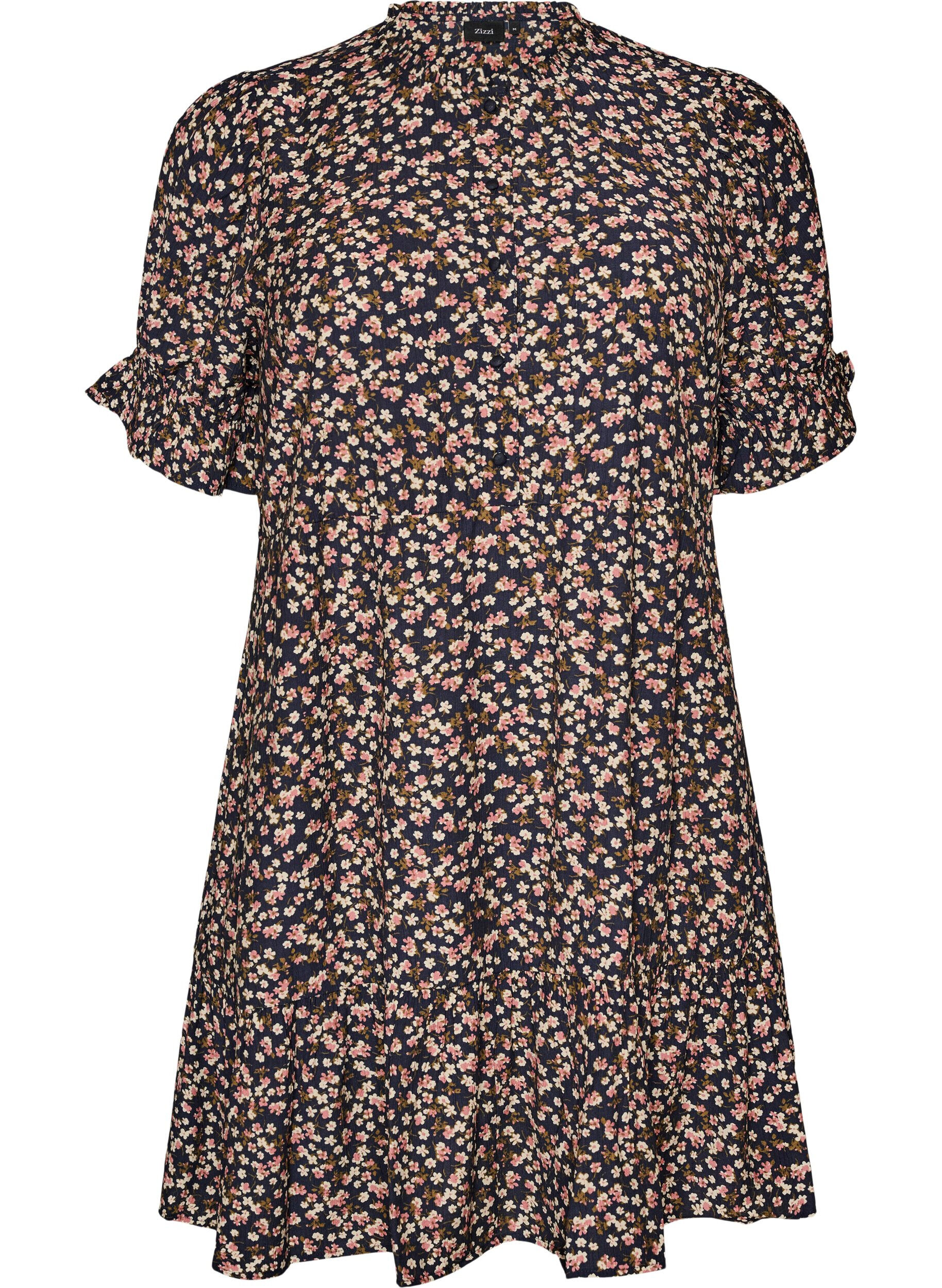 Korte viscose jurk met ruchesdetails