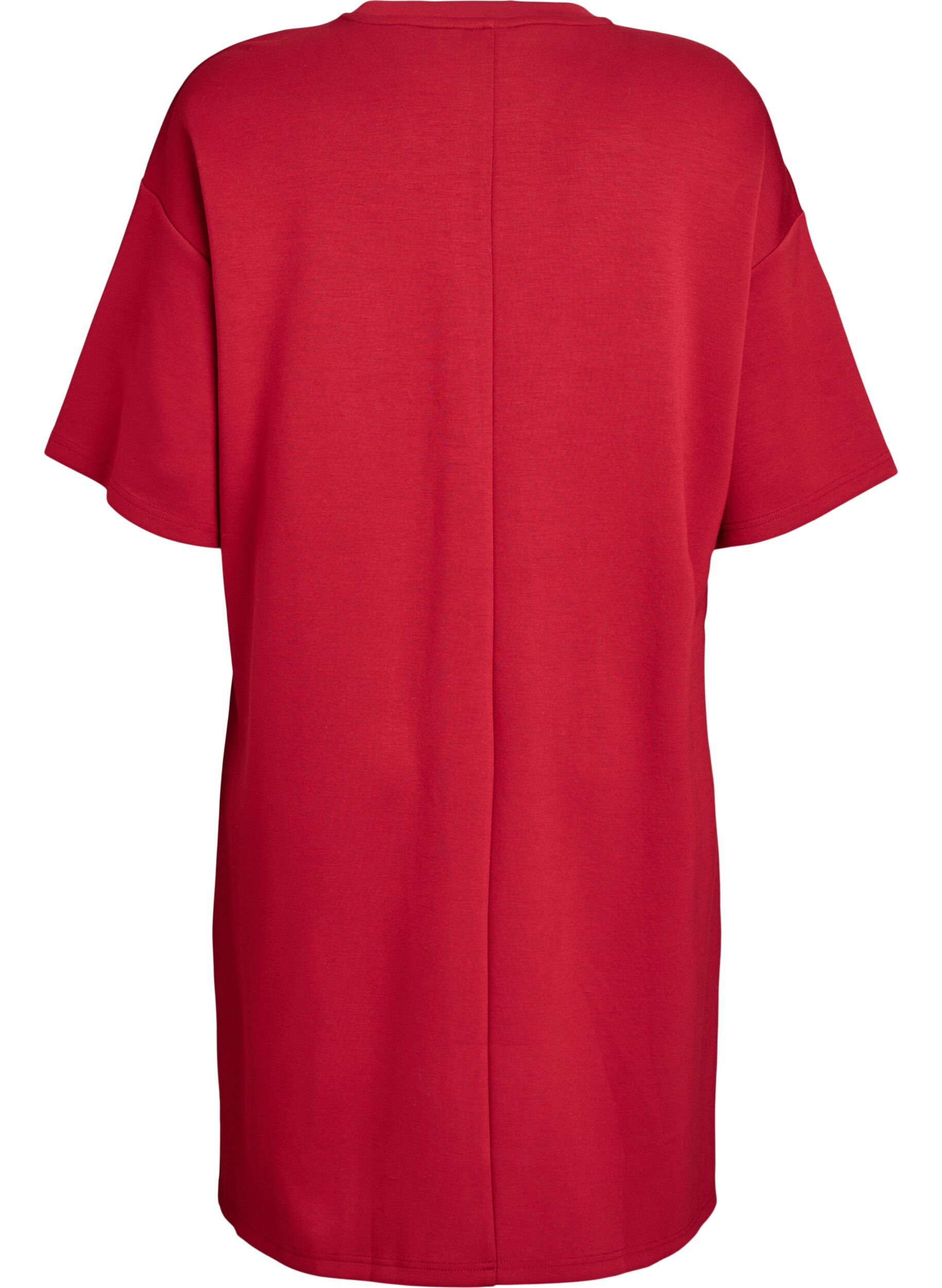 Zizzi T-shirtjurk van jersey met zijsplitten, Rood, Packshot image number 1