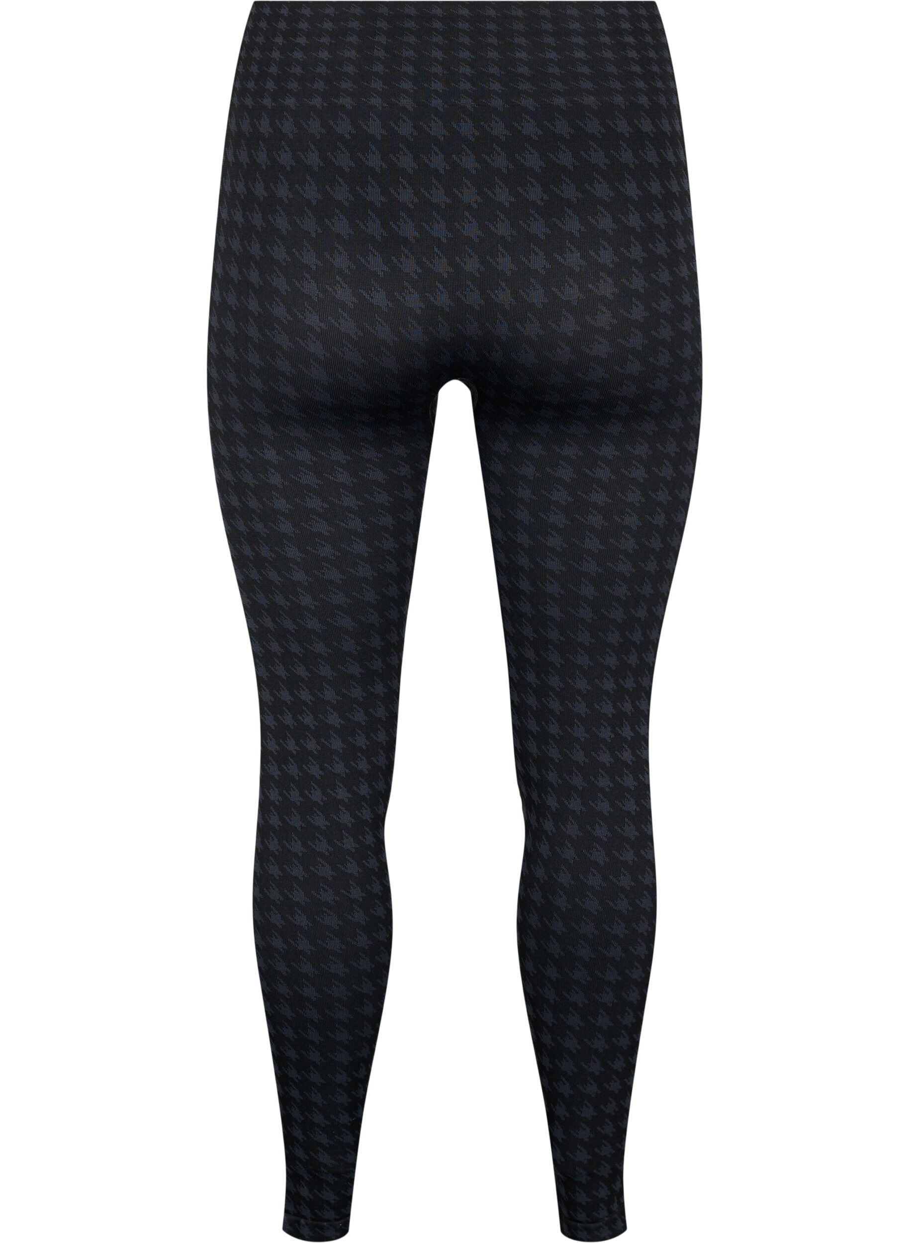 Zizzi Naadloze legging in pied-de-poule patroon, Black w. Dark Grey, Packshot image number 1