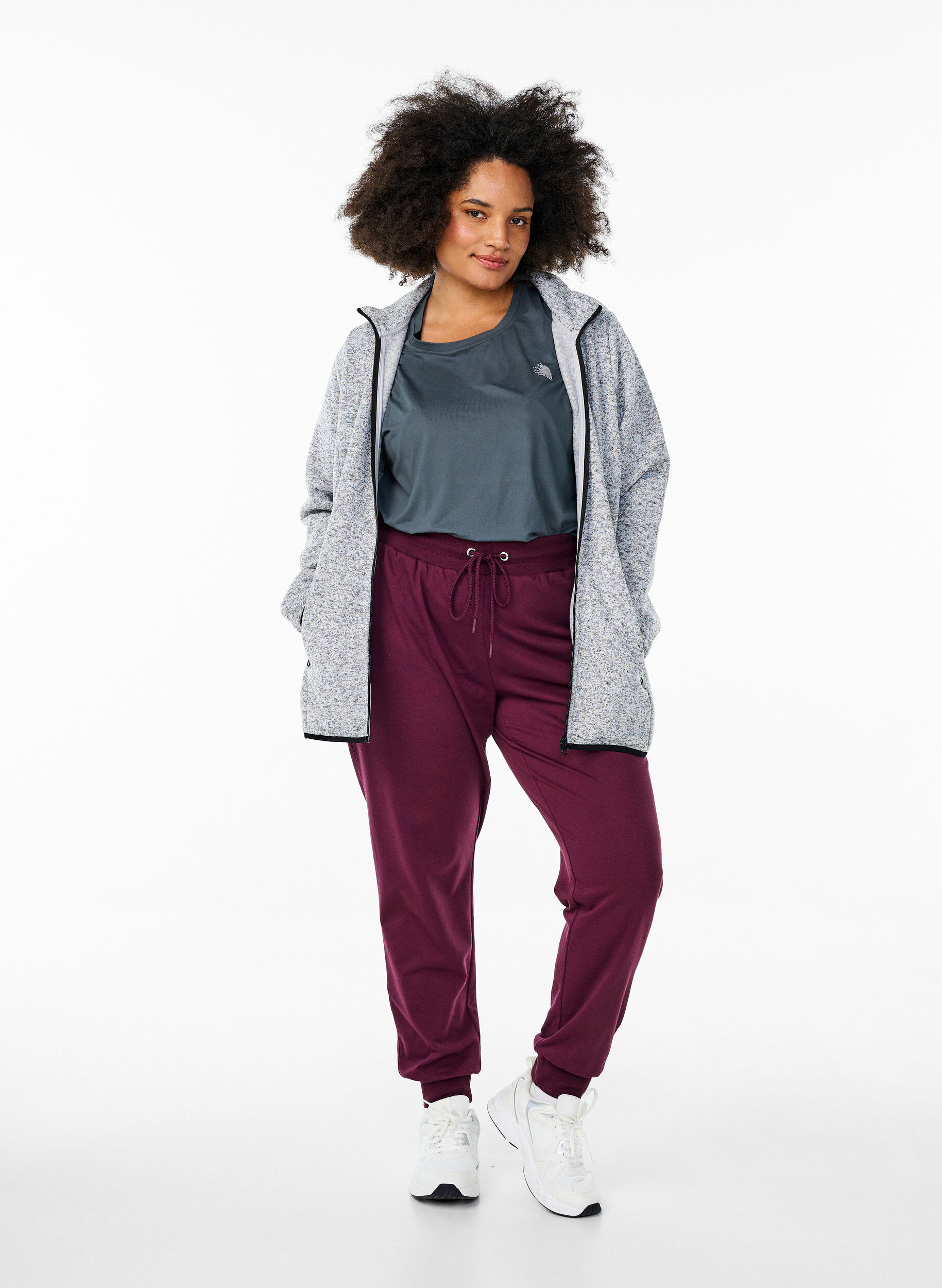 ZizziVest van jersey met hoge kraag en ritssluiting, Grijs, Model image number 1