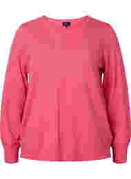 Effen gekleurde gebreide trui met ribdetails, Hot Pink Mel.
