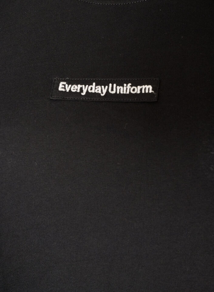 Katoenen T-shirt met tekstbadge, Zwart, Packshot image number 2