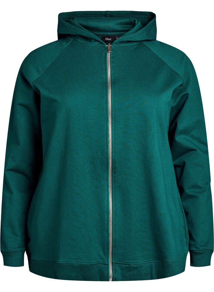Hoodie met ritssluiting en achterkant print, Groen, Packshot image number 0