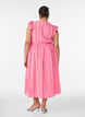 Gestreepte midijurk met empirelijn en ruches, Roze, Model image number 1
