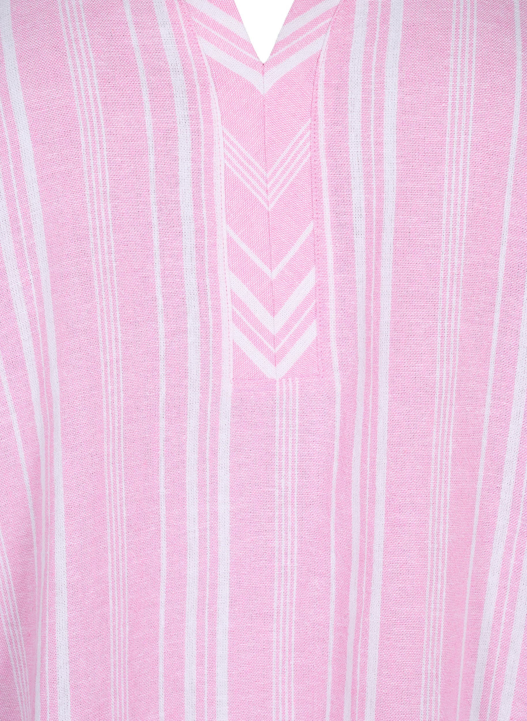 Zizzi Gestreepte blouse in een mix van linnen en viscose, Roze, Packshot image number 2