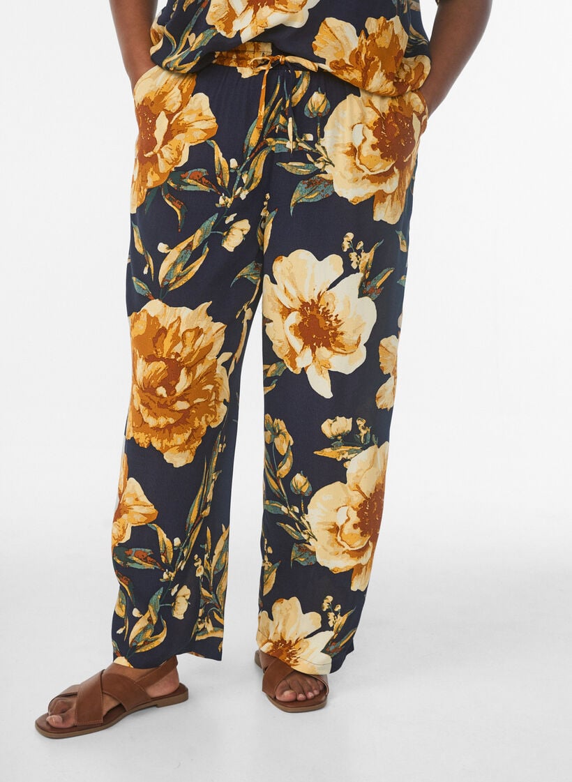 Losse viscose broek met print, Blauw, Model image number 2