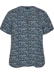 Blouse met korte mouwen en v-halslijn, Blauw