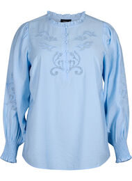 Blouse met ruches en broderie anglaise, Chambray Blue