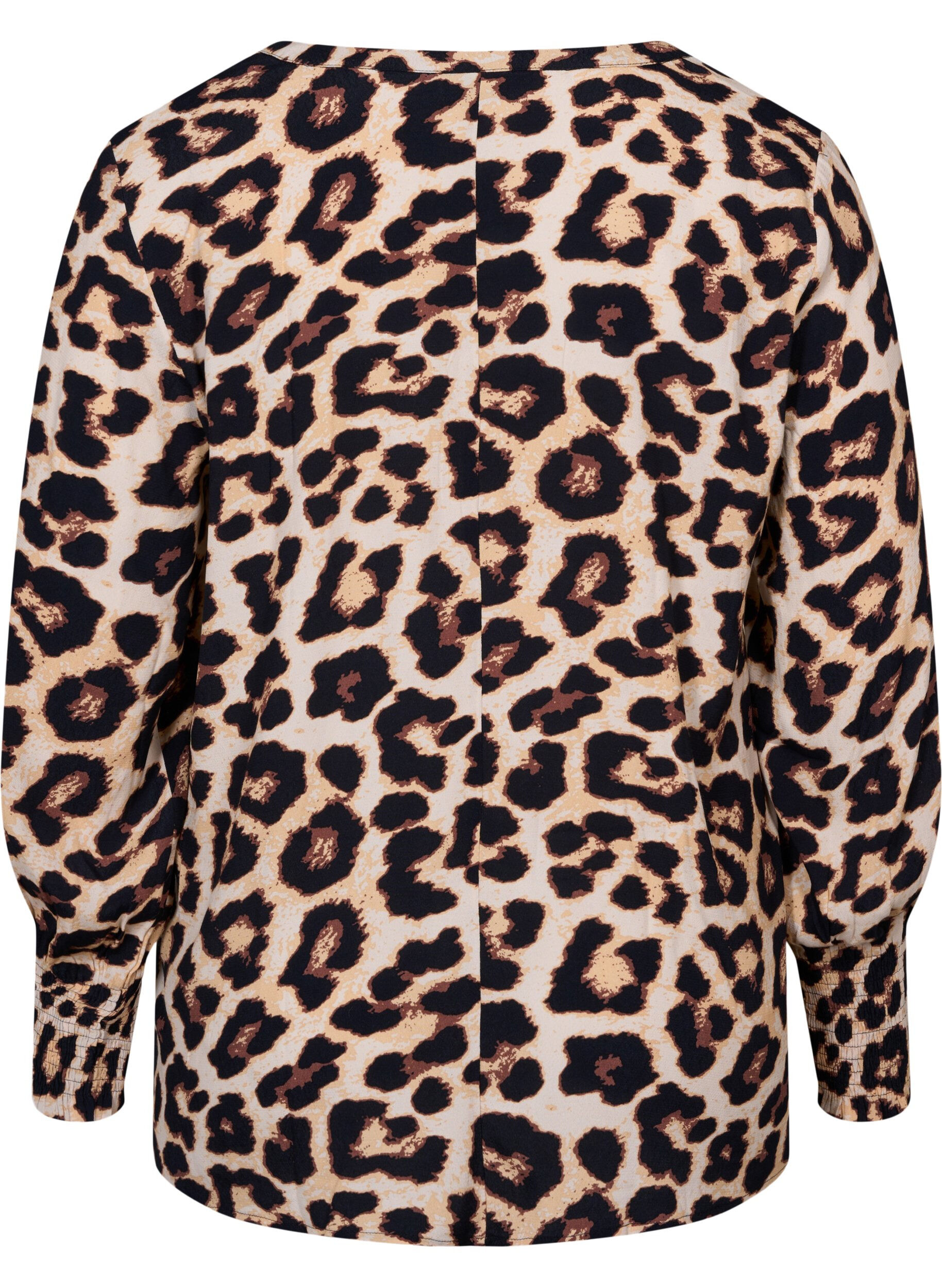 Zizzi Bedrukte viscose top met smok, Leo AOP, Packshot image number 1