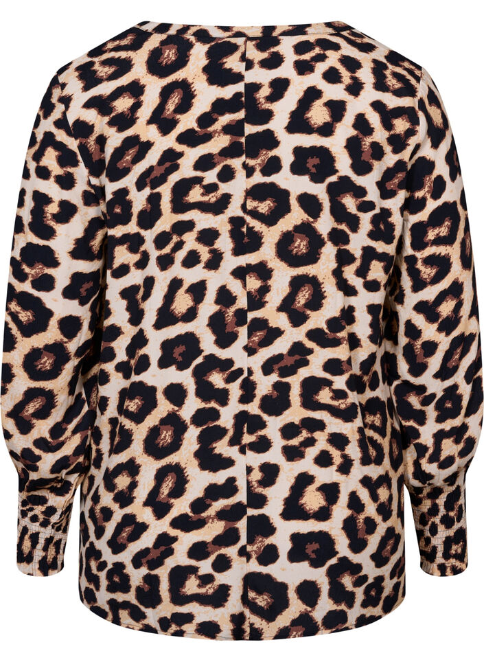 Bedrukte viscose top met smok, Leo AOP, Packshot image number 1