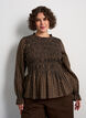 Blouse met ruitpatroon, smockwerk en peplum, Bruin, Model image number 0