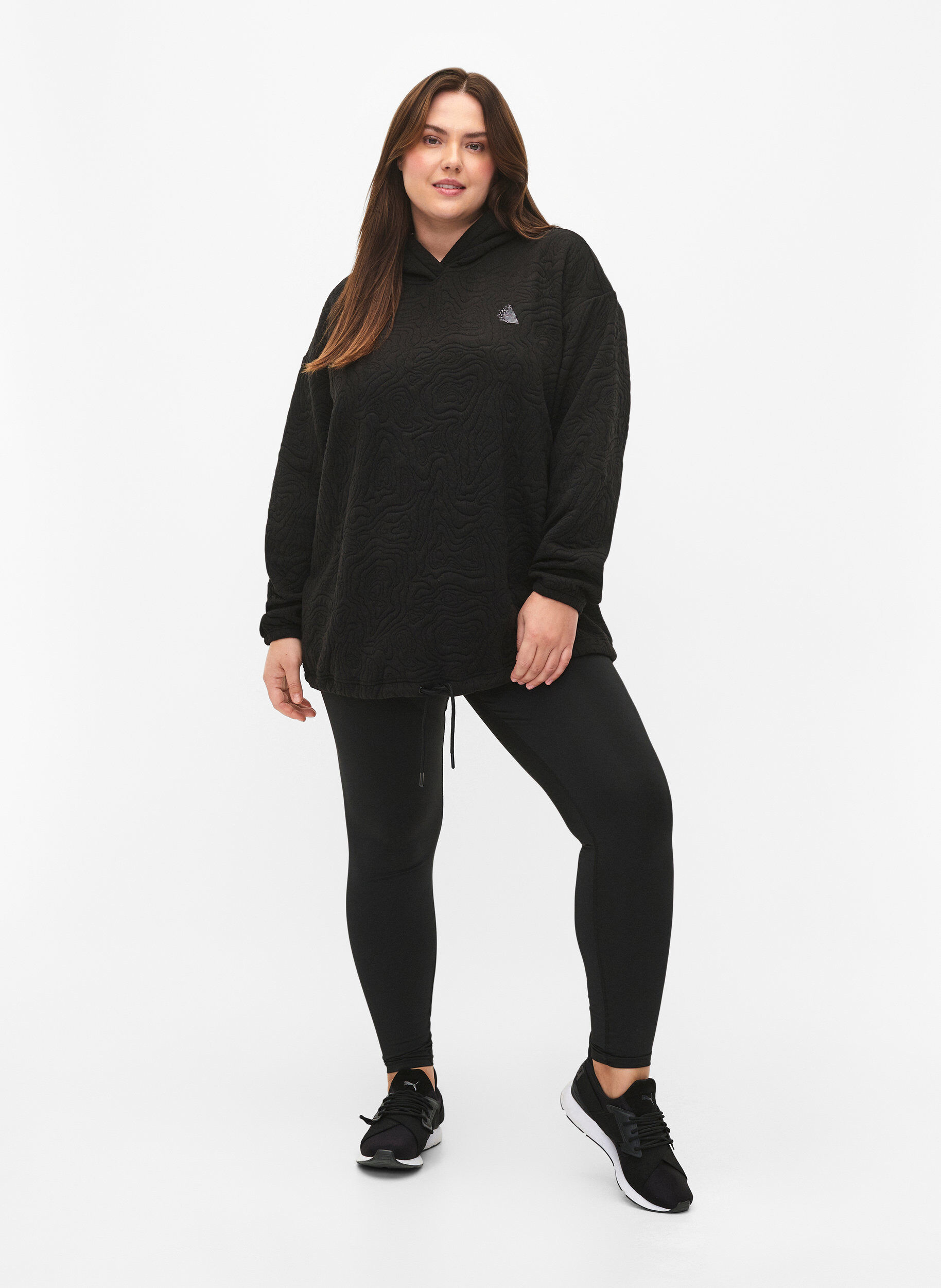 Zizzi Sportief sweatshirt met capuchon, Black, Model image number 3