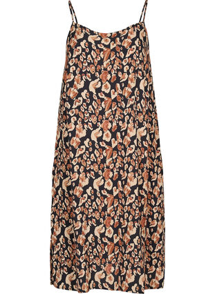 Midi-jurk in viscose met dunne bandjes, Leo AOP, Packshot image number 0