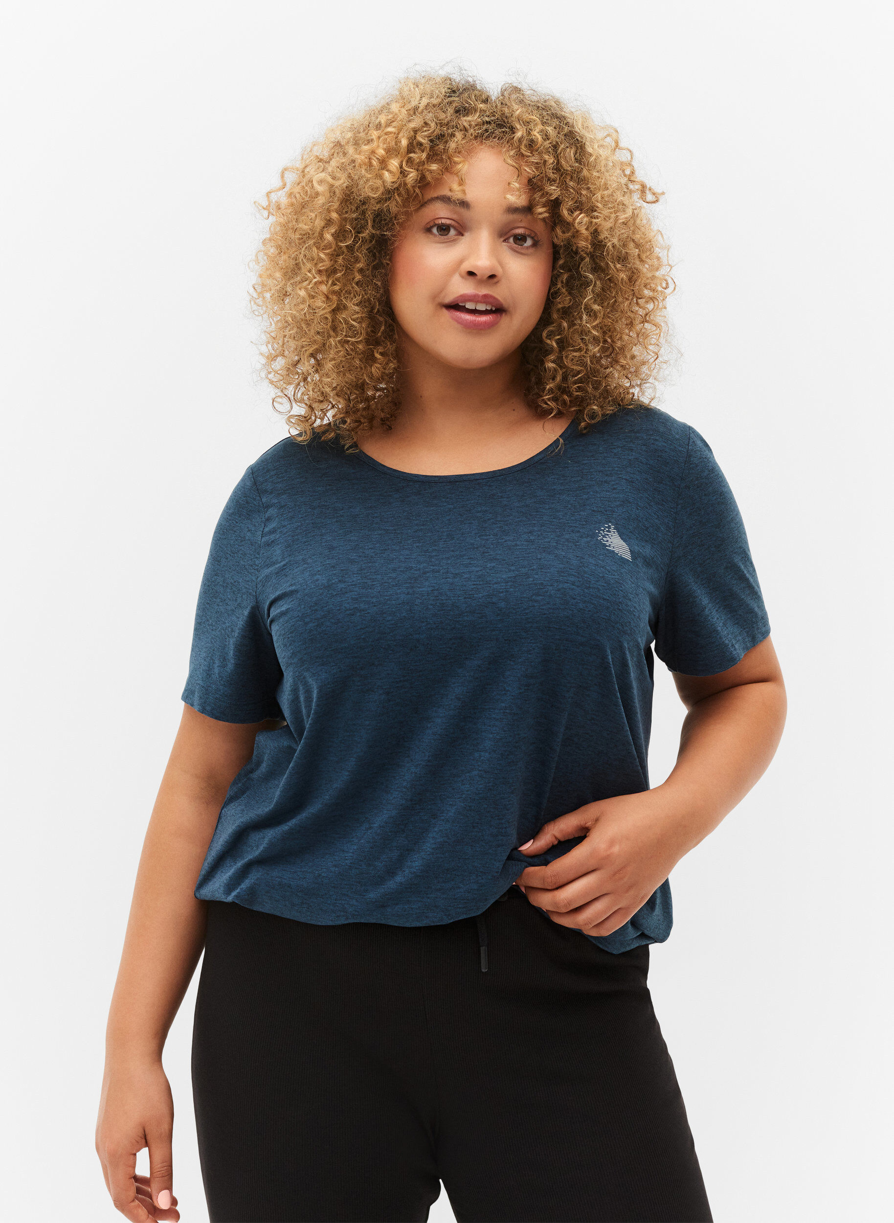 Zizzi Gem&ecirc;leerd sport t-shirt met ronde hals, Night Sky Mel., Model image number 0