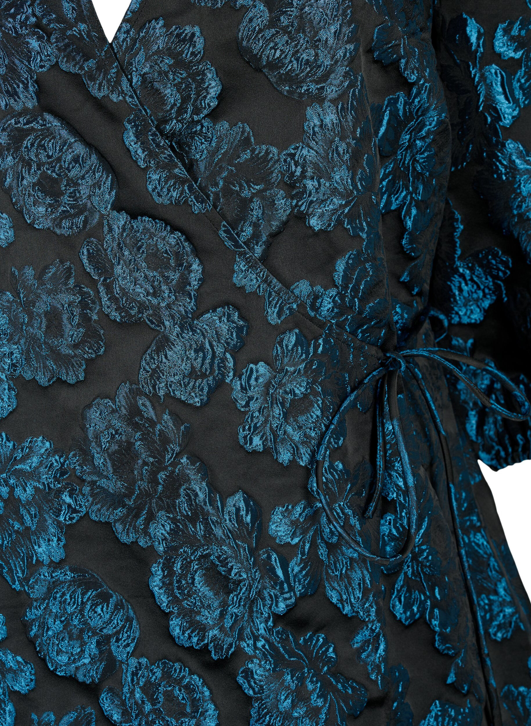 Zizzi Jacquard wikkeljurk met 3/4 mouwen, Black Blue, Packshot image number 2