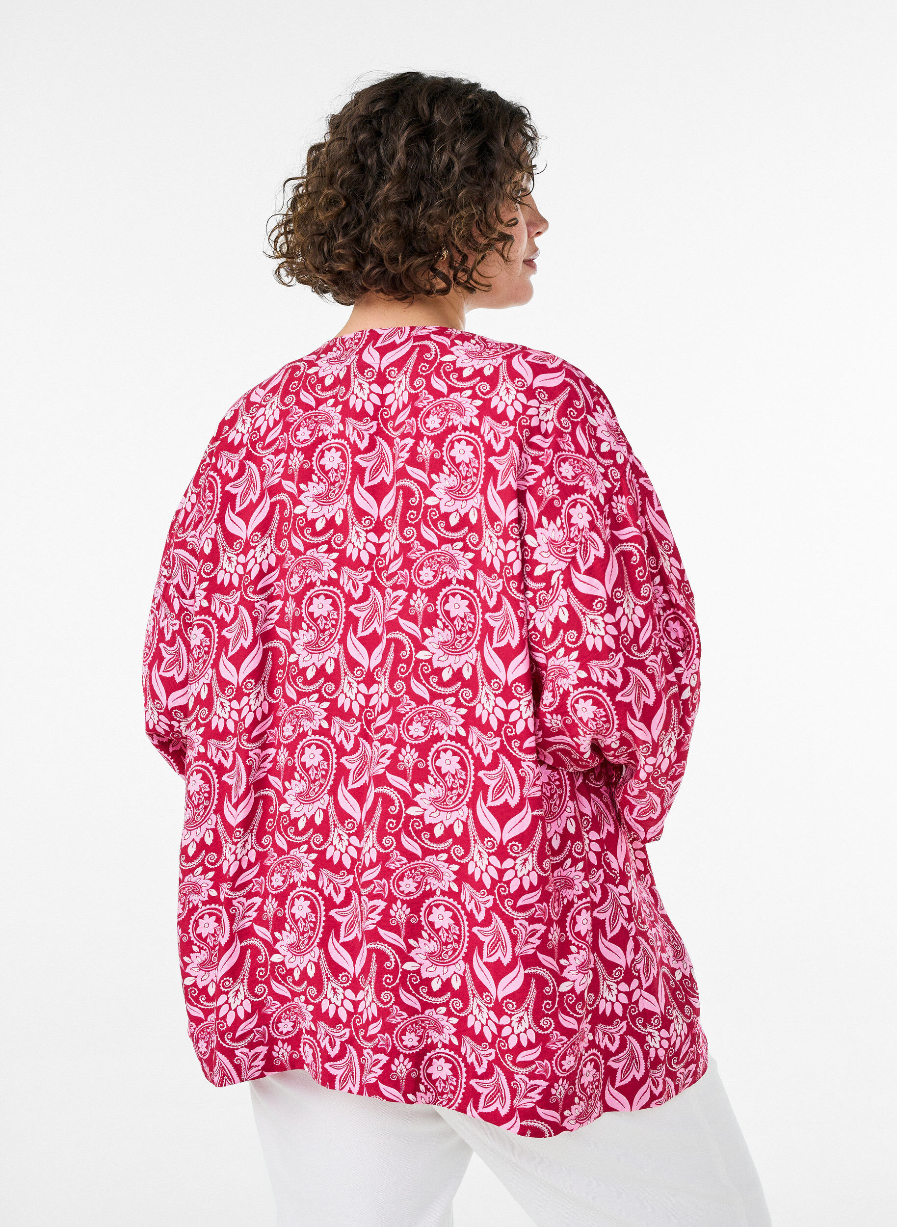 ZizziKorte viscose kimono met 3/4 mouwen, Roze, Model image number 2