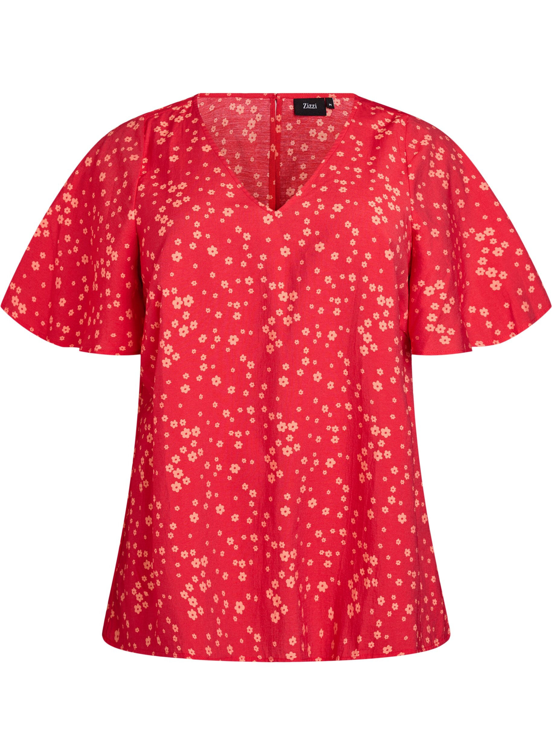 Zizzi Blouse met vleermuismouwen en bloemen, Rood, Packshot image number 0