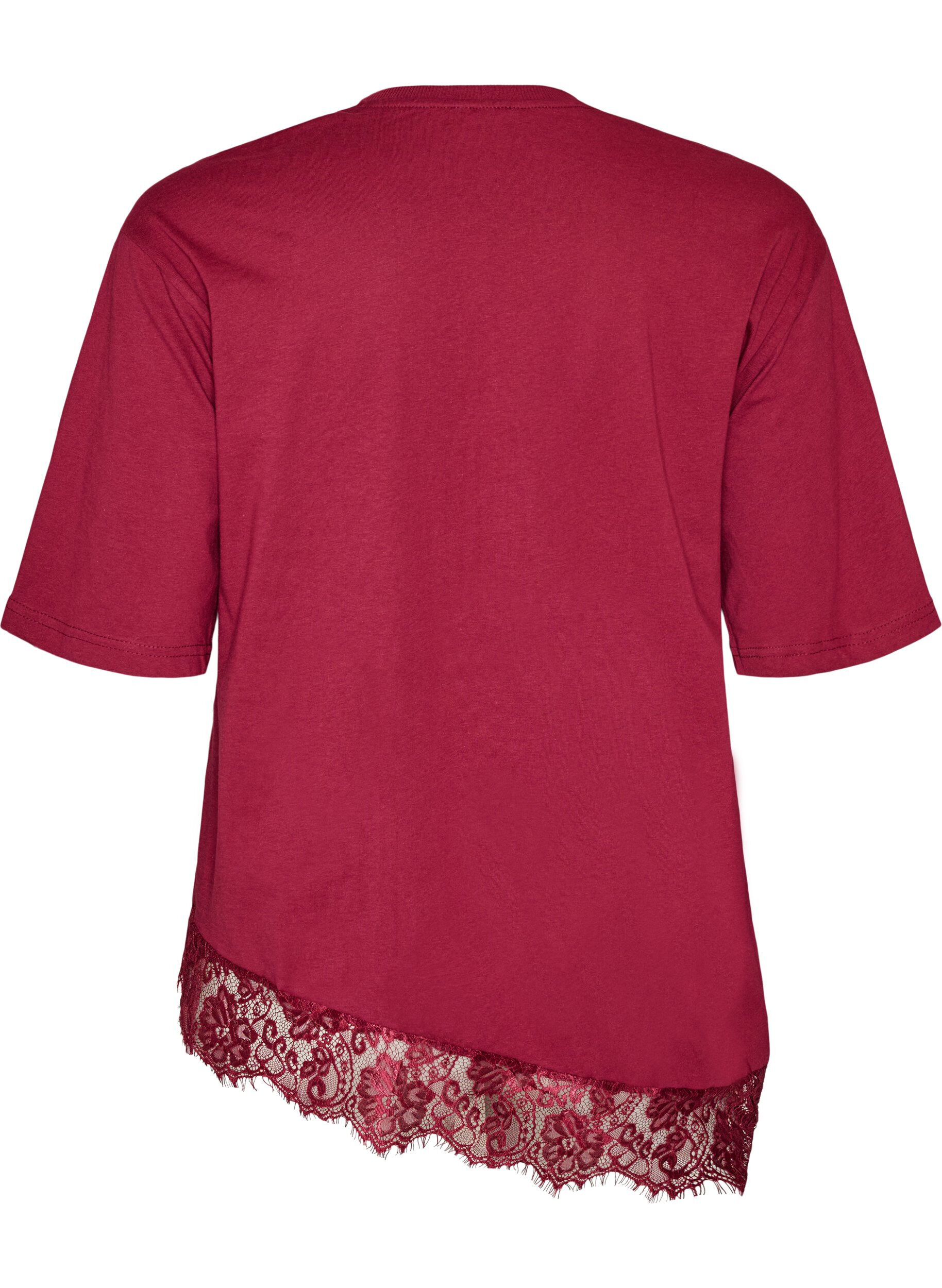 ZizziT-shirt met asymmetrische kanten zoom, Rood, Packshot image number 1