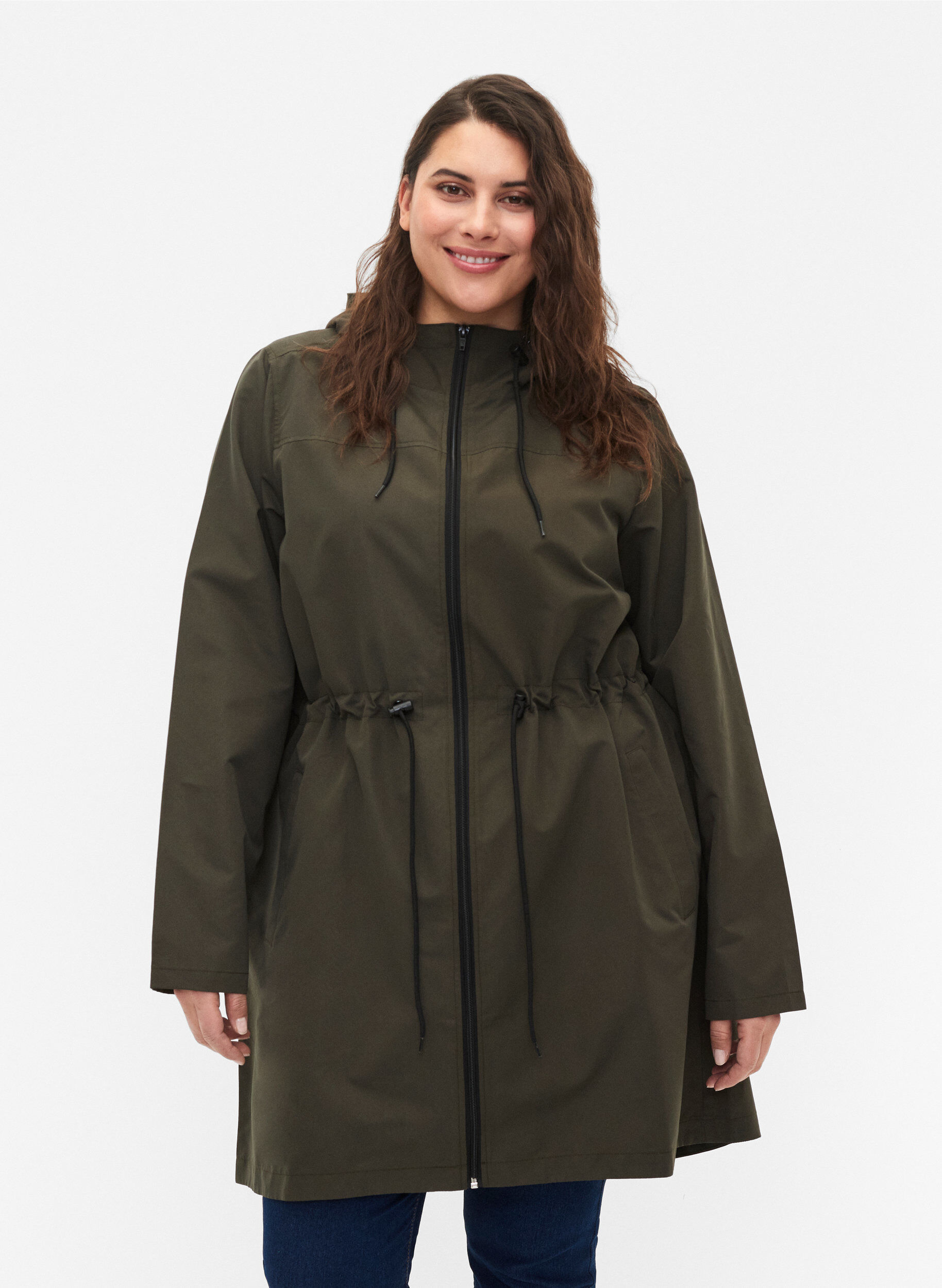 Zizzi FLASH - Waterafstotende parka met capuchon, Black Ink, Model image number 0