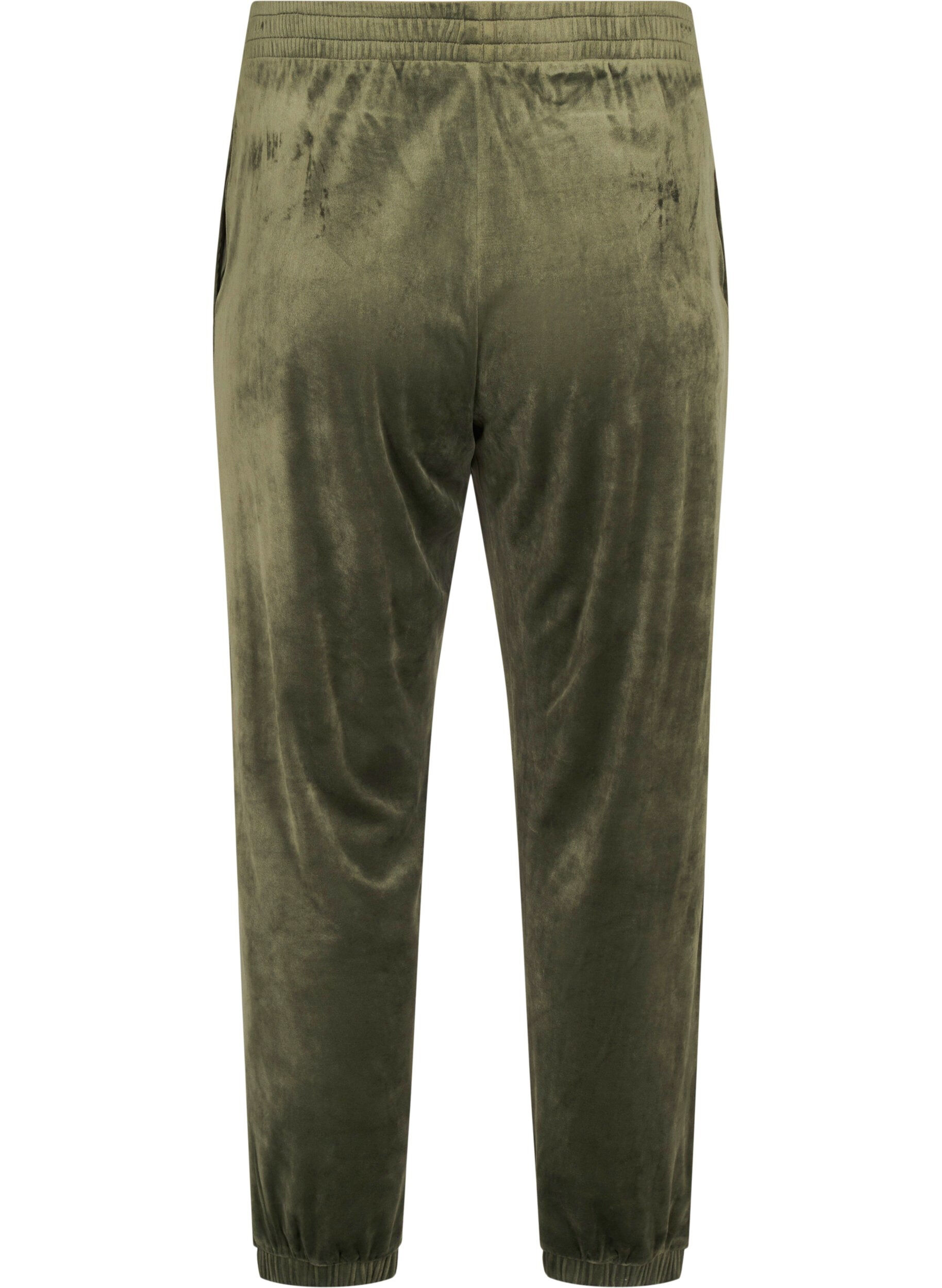 Zizzi Losvallende fluwelen broek, Groen, Packshot image number 1