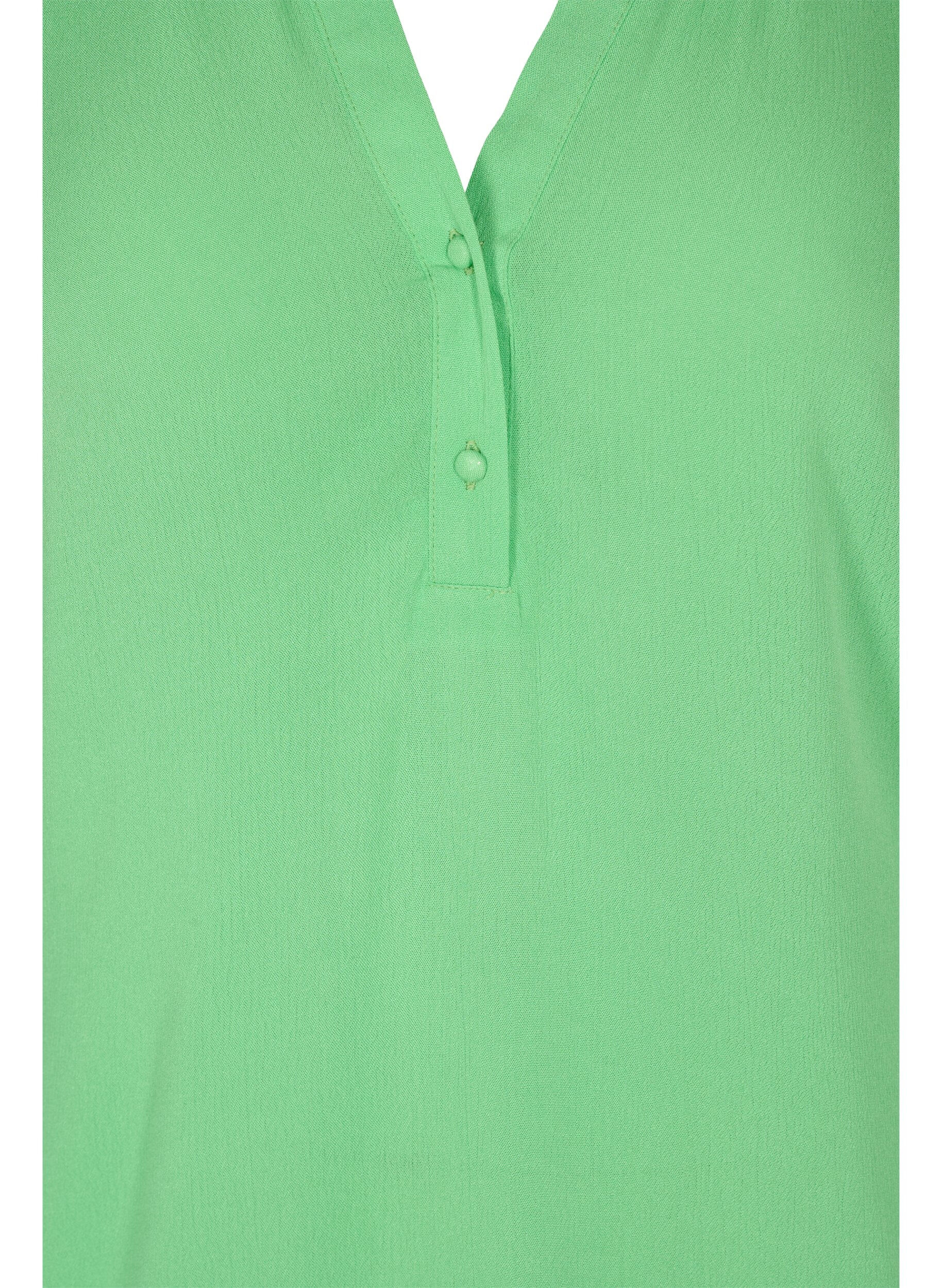 Zizzi Viscose top met 3.4 mouwen en v-hals, Summer Green, Packshot image number 2