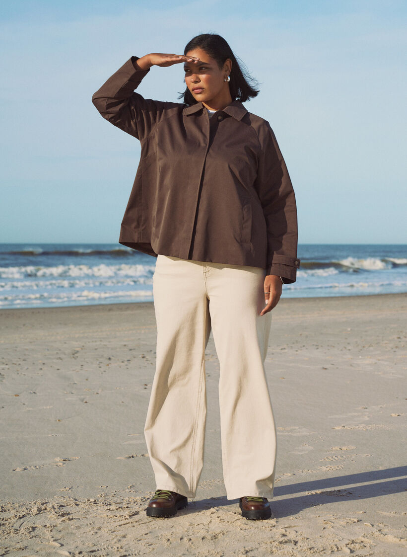 Korte trenchcoat met kraag en raglanmouwen, Bruin, Image