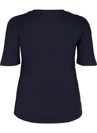 Rib t-shirt met korte pofmouwen, Night Sky, Packshot image number 1