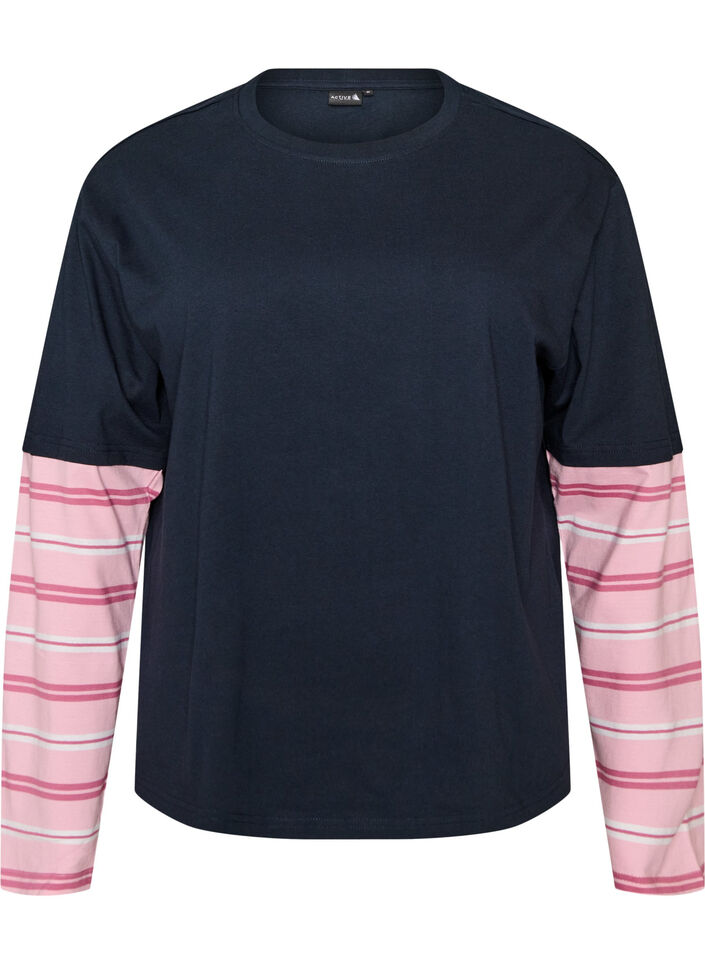 T-shirt met een sportieve gelaagde look, Blauw, Packshot image number 0