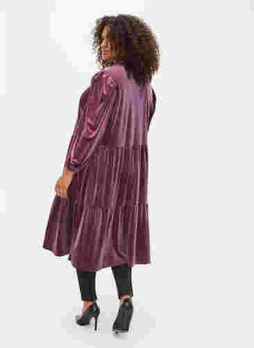 Velours jurk met ruche kraag en 3/4 mouwen, Winetasting, Model image number 1
