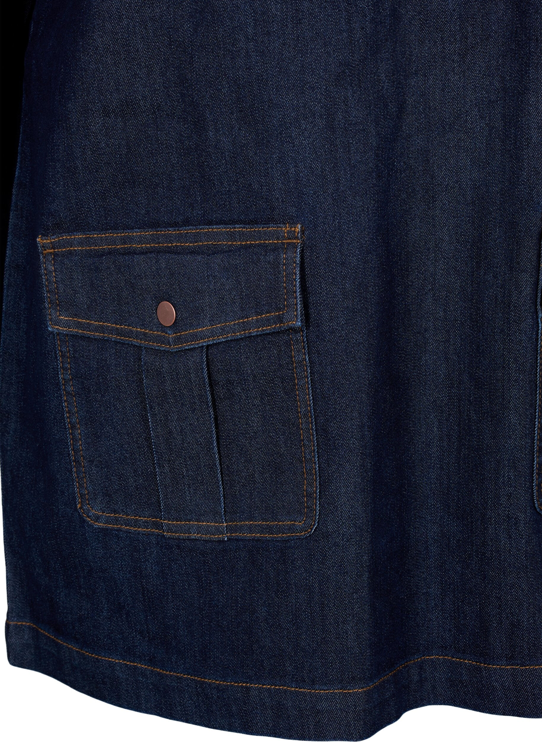 Zizzi Denim jurk met grote zakken en 3/4 mouwen, Blauw, Packshot image number 3